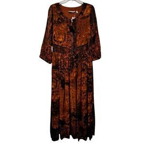 Soft Sorroundings Venetian Batik Patterned Boho Midi Dress Orange Size 4 NWT